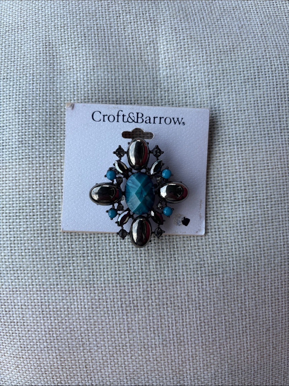 Croft & Barrow Teal and Turquoise Oval Floral Brooch